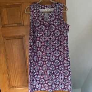 Talbots Sleeveless Midi Dress with Red and Blue Floral Pattern